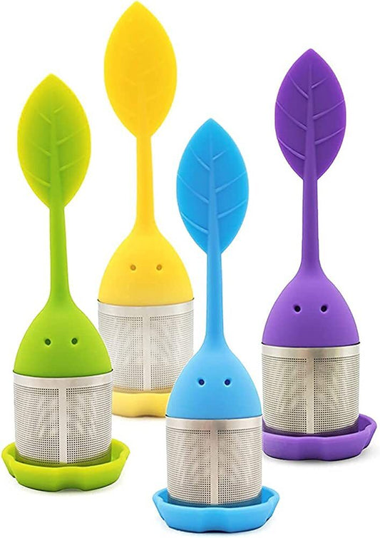 Positivithé tea infuser in green, yellow, blue and purple.
